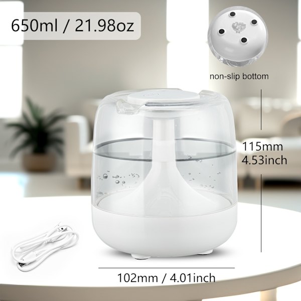 650ml Spray Aroma Diffuser: Stor Mist USB Luftfugter til Soveværelse White White