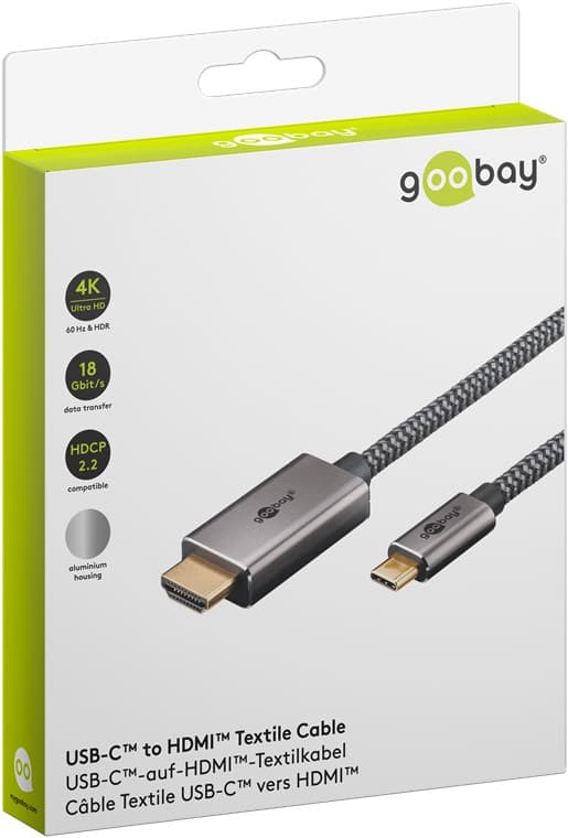 USB-C™-til-HDMI™-kabel, 1 m, sort;sølv