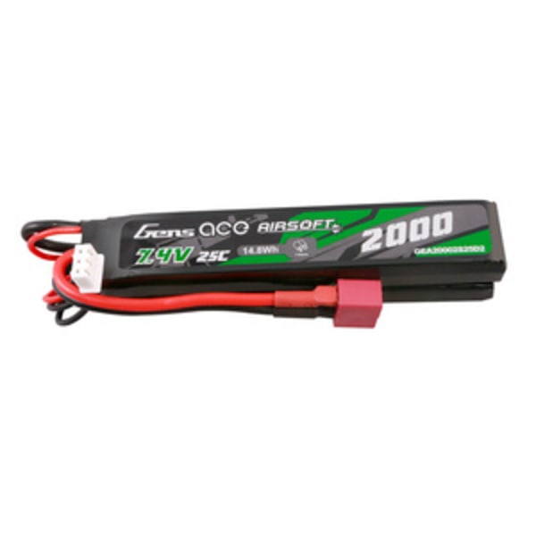 Gens Ace 25C 2000mAh 2S2P 7.4V sadel Airsoft Gun Lipo-batteri med Mini Deans(T)-stik