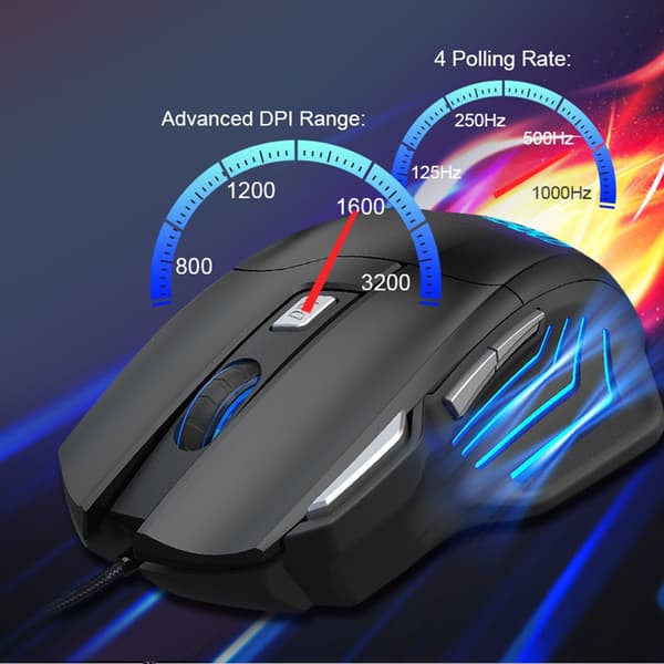 Kablet Gaming Mus med 7 Knapper, Ergonomisk Design, Justerbar DPI og Baggrundsbelysning