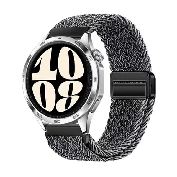 Grå & Vit Vävd Nylon 20mm Klockarmband med Magnetlås