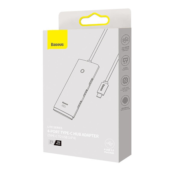 Baseus Lite Series Hub 4in1 USB-C till 4x USB 3.0 + USB-C, 25cm (svart)
