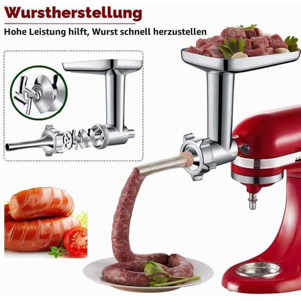 Köttkvarnstillbehör kompatibelt med KitchenAid, 420 rostfria stålplattor och korvstoppare för köttfärs och korv