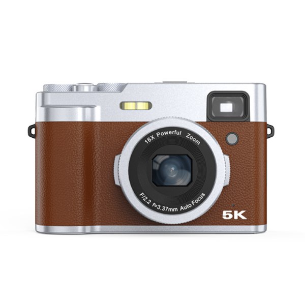 5K digitalkamera med främre och bakre kameror, sökare, autofokus, anti-shake Brun