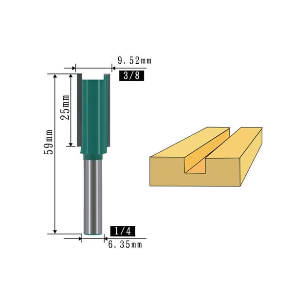 1/4" varsi suora jyrsinterä leikkurilla (2 kpl) C