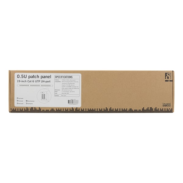 UTP patch panel 24xRJ45 Cat6 0.5U 19" cable support black