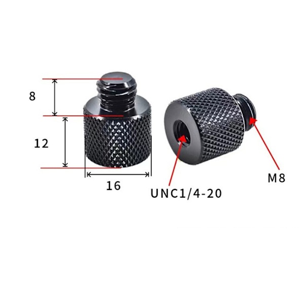 Stativ gevindadapter M12 til 1/4" han - 5-pak M8