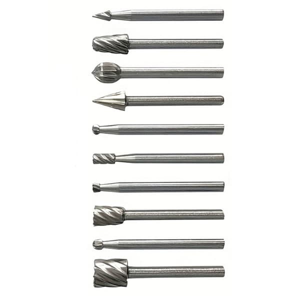 Rotationsfil sæt til træskæring - højhastigheds wolframstål slibehoveder til Dremel 3000 kompatibel, 10pcs, 4cm x 0.8cm