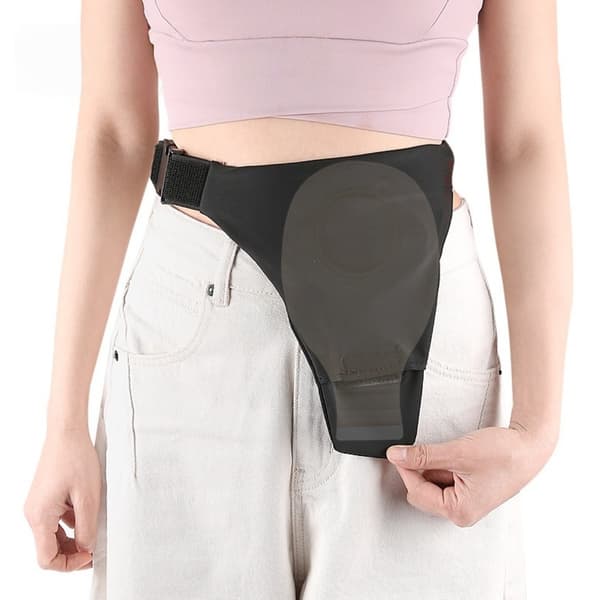 Ostomipåsfodral i svart polyester med midjerem, universal påsficka för gallavledning, skydd och diskret komfort