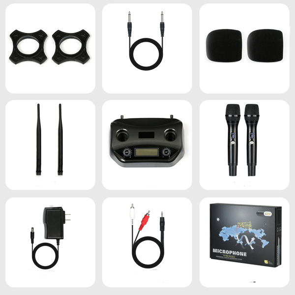Dobbelt professionel trådløs mikrofon med fast modtager Black Black