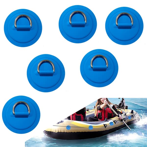 D-ring til kajak D-formet fastmonteret 8cm rund - rustfrit stål og PVC, 6-pak til kajak, SUP, paddleboard og oppustelige både, med sikker line