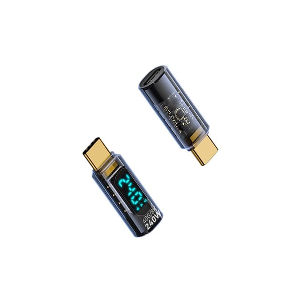240W USB-C Hun til USB-C Han Adapter med Digital Display - Gennemsigtig Sort (2 stk)