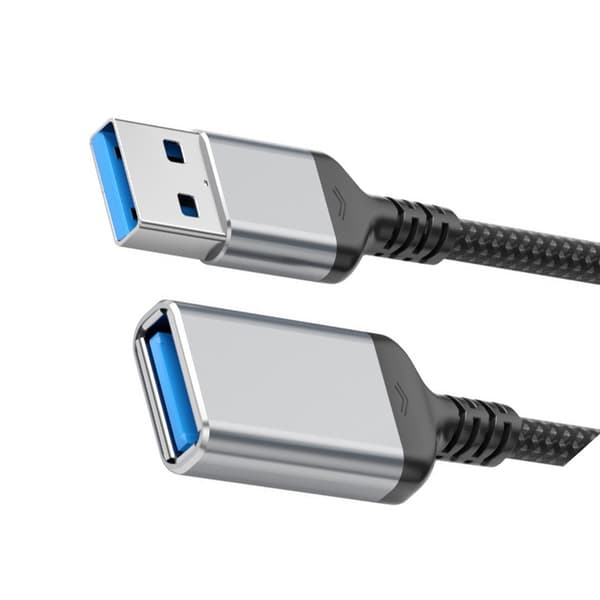 USB 3.0 Förlängningskabel Hane till Hona - Grå Nylonflätad Datakabel 1/2M - Förläng din USB-anslutning med hög hastighet 2 m 2 m