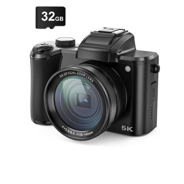 5K digitalkamera med dubbla främre bakre kameror, autofokus, anti-shake, 32G-kort