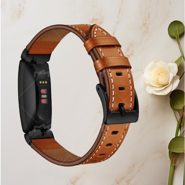 Premium-nahkaranneke Fitbit Inspire 1/2 HR:lle Musta
