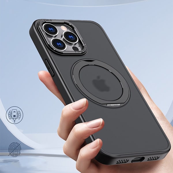 Magnetiskt skyddande telefonfodral med osynligt stativ för iPhone iPhone 15 Pro Svart