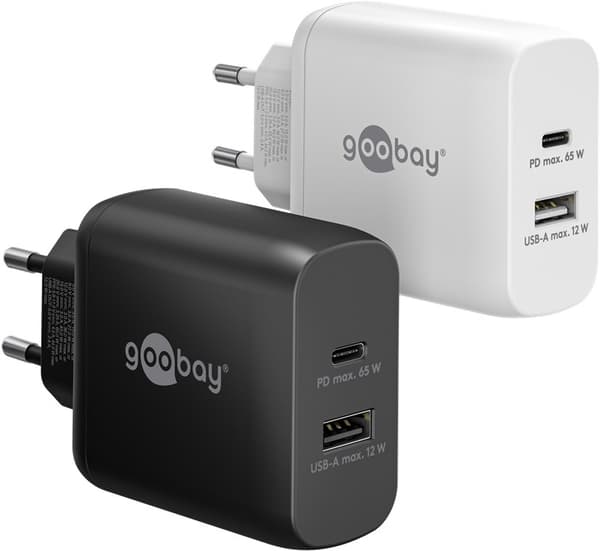 USB-C™ PD GaN dobbelt hurtigoplader (65 W) sort