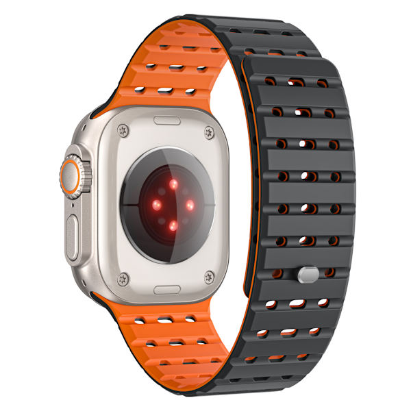 Åndbar magnetrem til Apple Watch Series 1-9 generationer 42/44/45 mm Sort+orange
