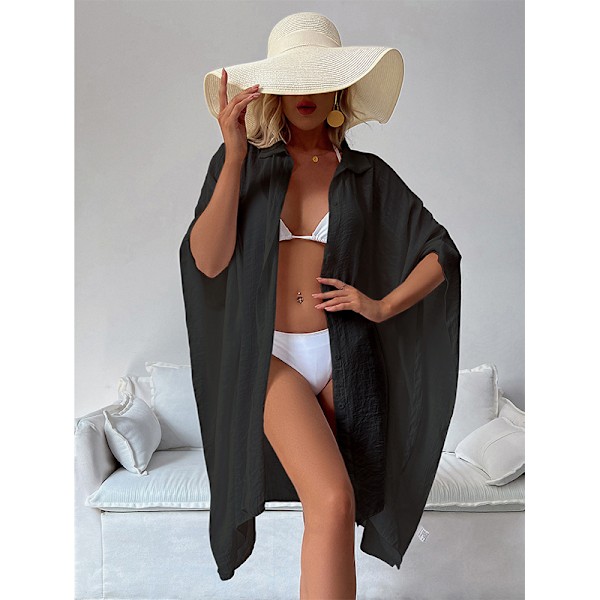 Stilfuld Cardigan Cover-Up i Bomuldsblanding Sort
