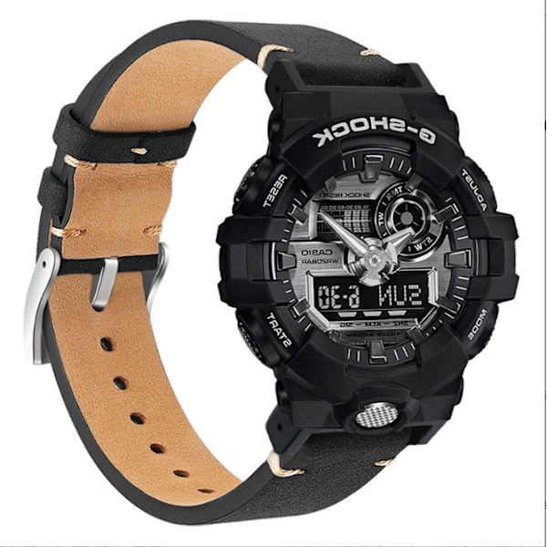 Aito nahkaranneke Casio G-SHOCK DW-5600/GWB5600/GA-2100 -kelloille model 1 Musta