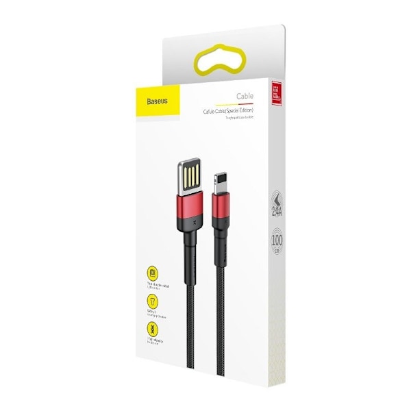 Baseus Cafule Dubbelsidig USB Lightning-kabel 2,4A 1m (svart+röd)