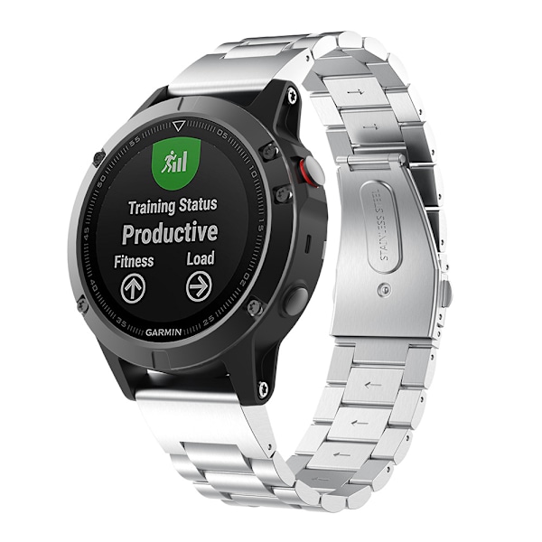 Sølvfarvet urrem i rustfrit stål 20 mm til Garmin Fenix 8/7/6/5