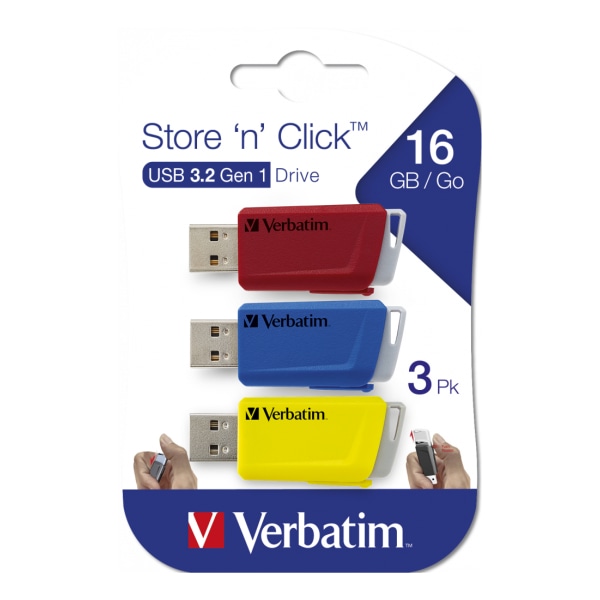 Store N Click USB 3.0 3x 16GB red, blue & yellow