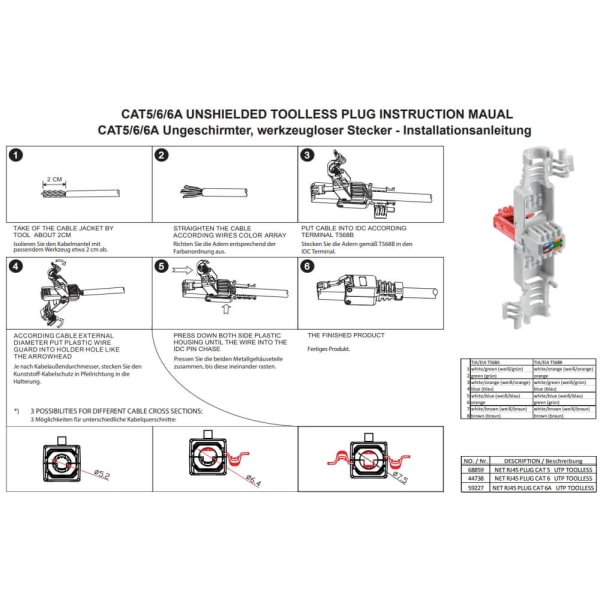 NORTH RJ45 Kontakt för Cat6 kabel 2pack 8p8c