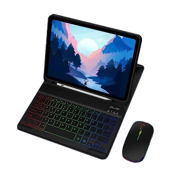 INF Läderfodral för iPad med RGB Bluetooth-Tangentbord och Mus iPad 10,9/11 tum Svart