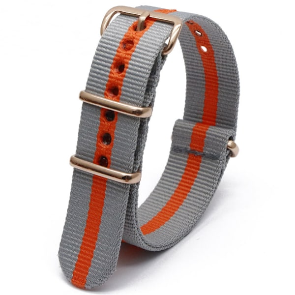 Nylon klockarmband med ovalt spänne Grå+orange 22 mm