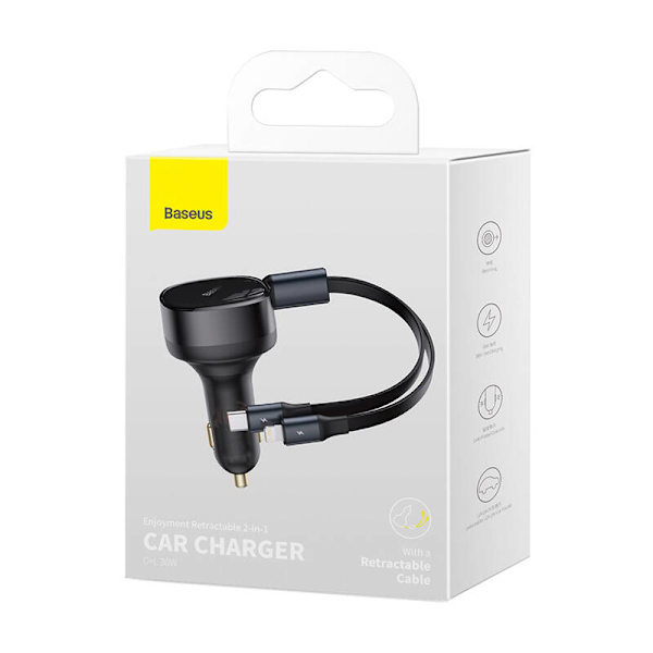 Billaddare Baseus Njutning med kabel USB-C + Lightning 3A, 30W (svart)