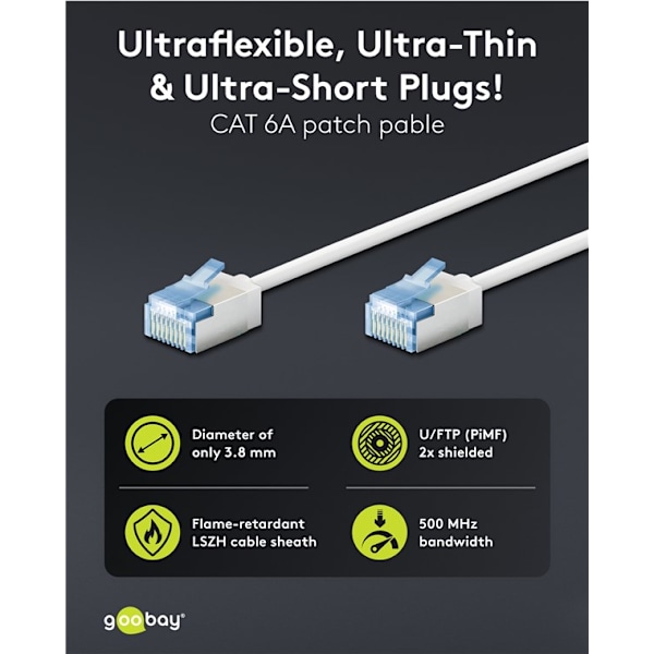 Ultraflexibel patchkabel CAT 6A, slim, U/FTP, vit