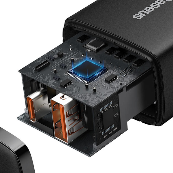 Baseus kompakt snabbladdare, USB, USB-C, 20W (svart)