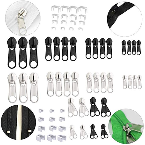 84 st #5 Nylonblixtlåsdragare Kit, Blixtlåskläppar för Blixtlåsreparation