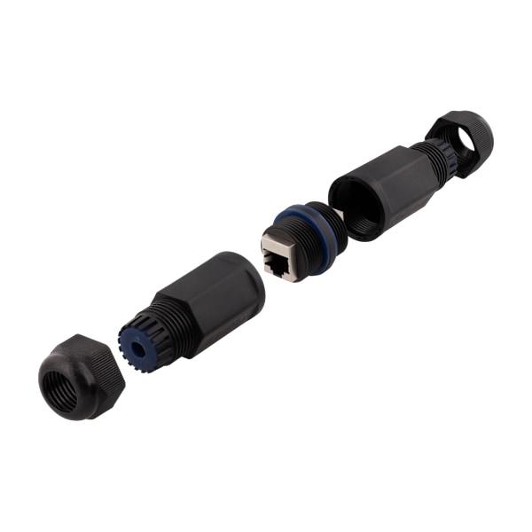 Waterproof coupler 2x Cat6 RJ45 jacks shielded IP67 black