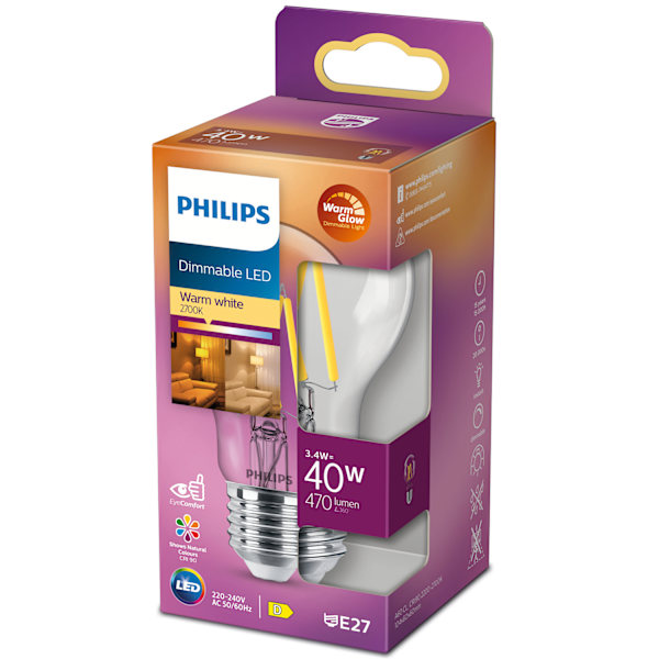 LED E27 Normal 3,4W (40W) Klar Dim WarmGlow 470lm