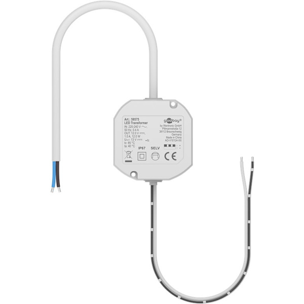 LED-transformator 12 V (DC) (DC), 12 W, IP67