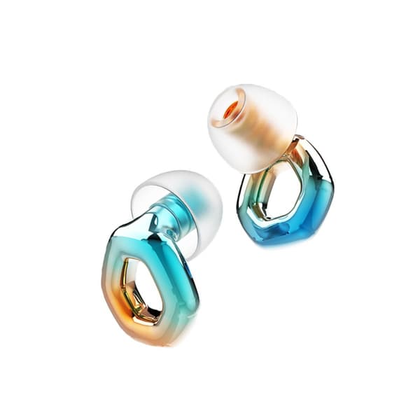 Silikone ørepropper til støjdæmpning - Hexagonal Pro til søvn, rejse, hjem og kontor, elektropletteret grøn-orange gradient, vaskbar, NRR 25-28db, 2 s