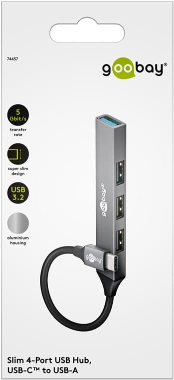 Ohut USB-keskitin 4 portilla, USB-C™ - USB-A, 5 Gbit/s