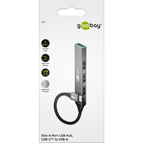 Slim USB-hubb med 4 portar, USB-C™ till USB-A, 5 Gbit/s