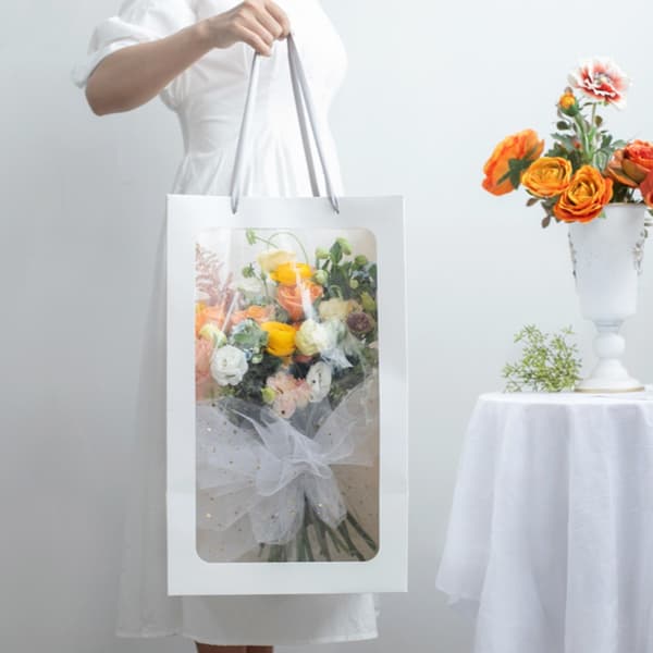 10-pack rektangulära vita små presentförpackningspåsar med transparent fönster