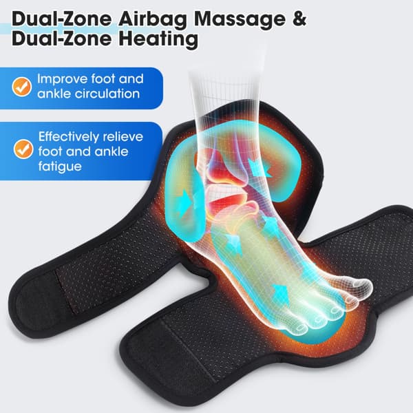 Fod- og ankelmassager x2 med opvarmet lufttrykskompression til hjemmebrug, 3 tilstande, 4 intensitetsniveauer, 3000mAh batteri, 15-min timer