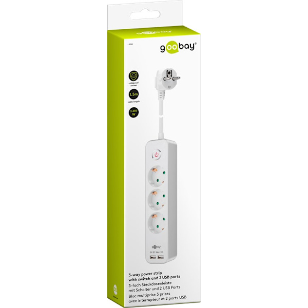 Grenuttag med brytare och USB, 3 uttag