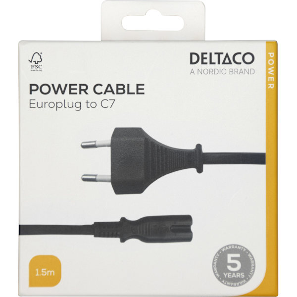 Power cord CEE 7/16 - C7, 1,5m, black
