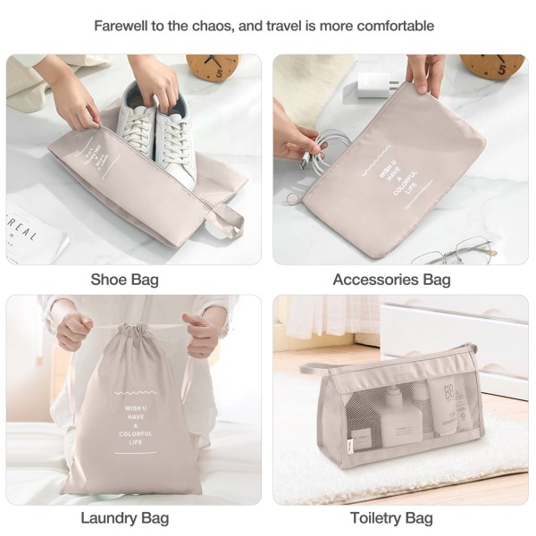 INF Organizer för resväska - Packkuber och påsar 7 st Beige