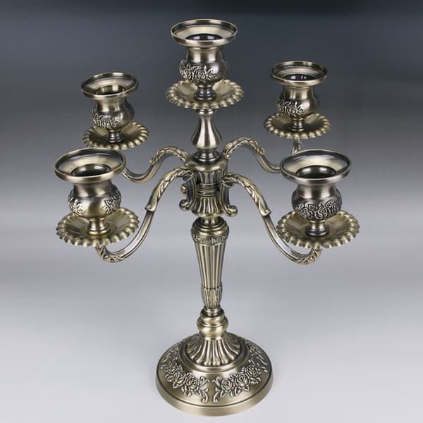 5-Armad Ljusstake i Zinklegering - Romantisk Bordsdekoration för Middagar Bronze Bronze
