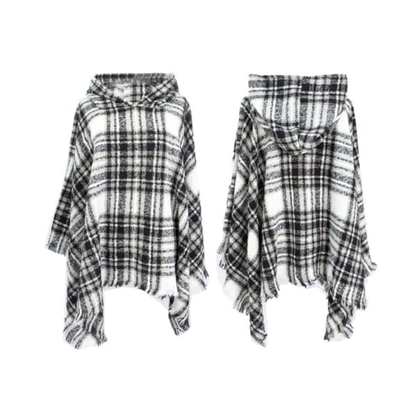 Stilfuld ternet hætteponcho - Alsidig og varm polyester cape Black&White Black&White