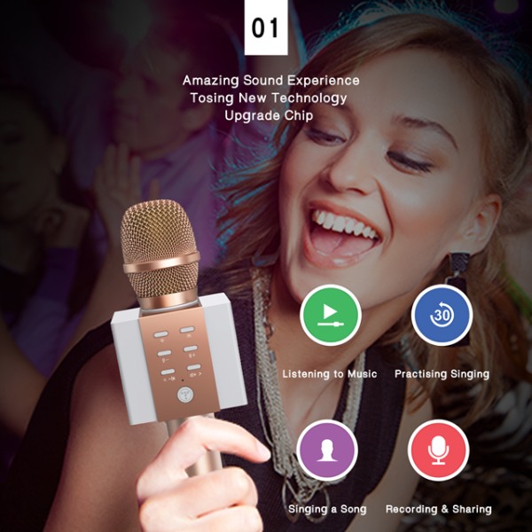 INF Karaoke mikrofon med Bluetooth högtalare 5W - Roségold