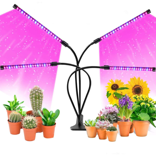 INF Plantelampe/plantebelysning med 4 fleksible LED-lysstofrør 2-pak