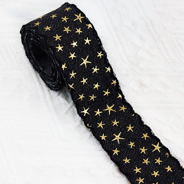 Svart denimband, 2,5 cm brett, 2 yards långt - kontinuerligt snitt